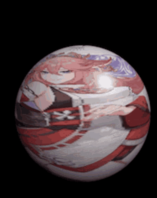 a white ball with a picture of a girl with pink hair on it