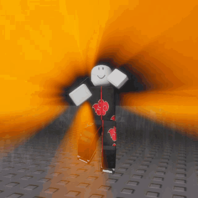 a roblox character wearing a black outfit with red clouds