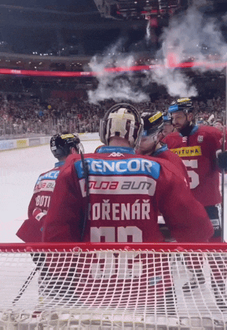 a group of hockey players with one wearing a jersey that says sencor