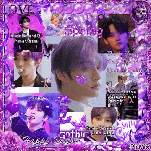 a picture of a man with purple hair and the words happy easter on it