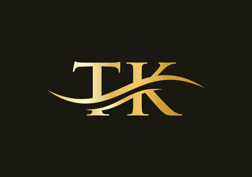 a black background with a gold letter tk on it