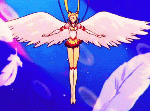a cartoon of a woman with angel wings is flying through the air