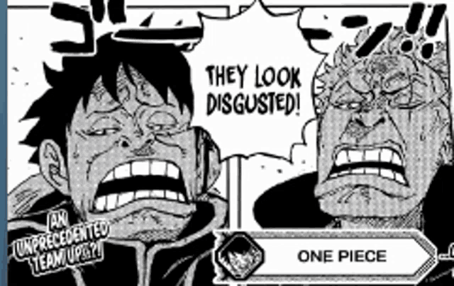 a black and white cartoon of two men talking about one piece
