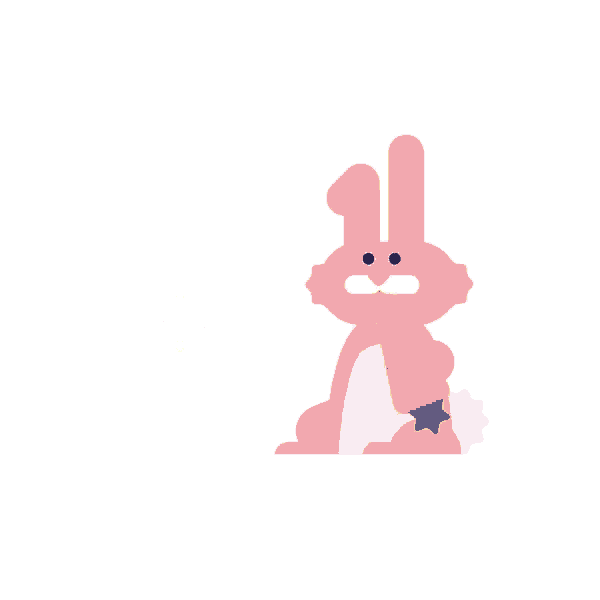 a pink rabbit is holding a carrot in its mouth and a fist is sticking through it