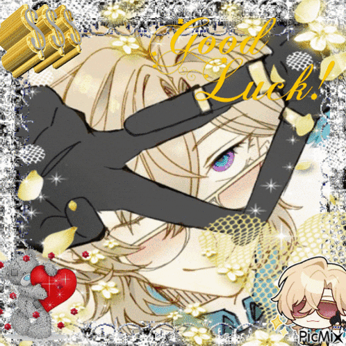 a picture of a boy with the words good luck on the bottom