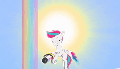 a cartoon pony with headphones and wings is flying in the air .