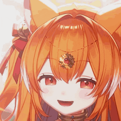 a close up of a girl with orange hair