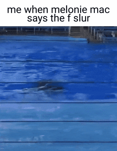 a picture of a whale in a pool with the caption me when melonie mac says the f slur