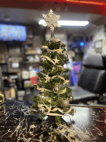 a small christmas tree with a star on top