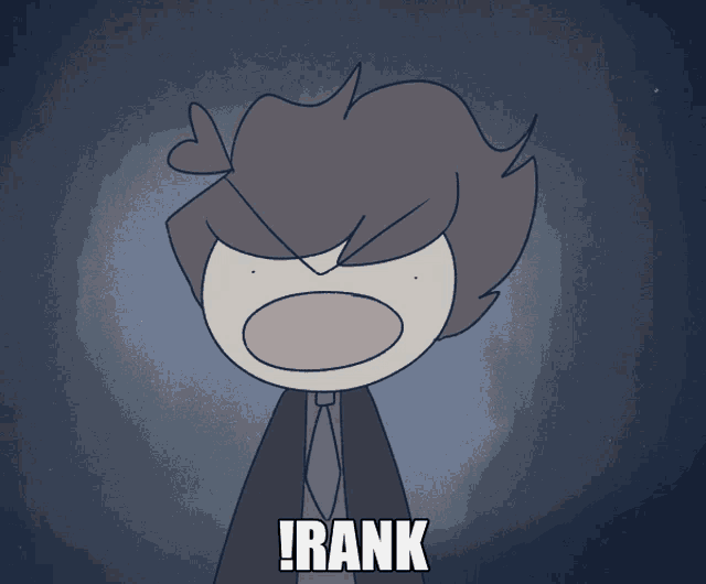 a cartoon of a man with a tie and the word rank below him