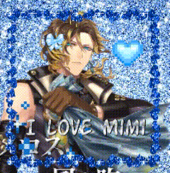 a girl with a flower in her hair is surrounded by blue glitter and says i love mimi