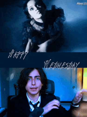 a picture of a woman and a man with the words happy wednesday below them