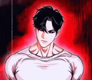 a cartoon of a man with black hair and a white shirt .