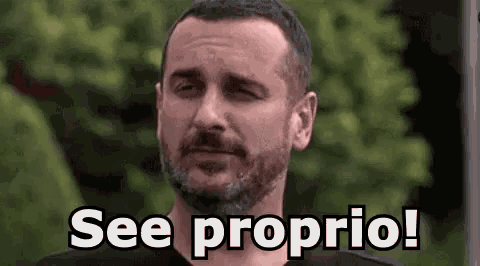 a man with a beard is making a funny face and saying `` see proprio ! ''