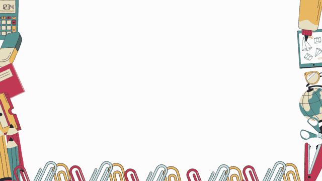 a border with school supplies and a clock on a white background .