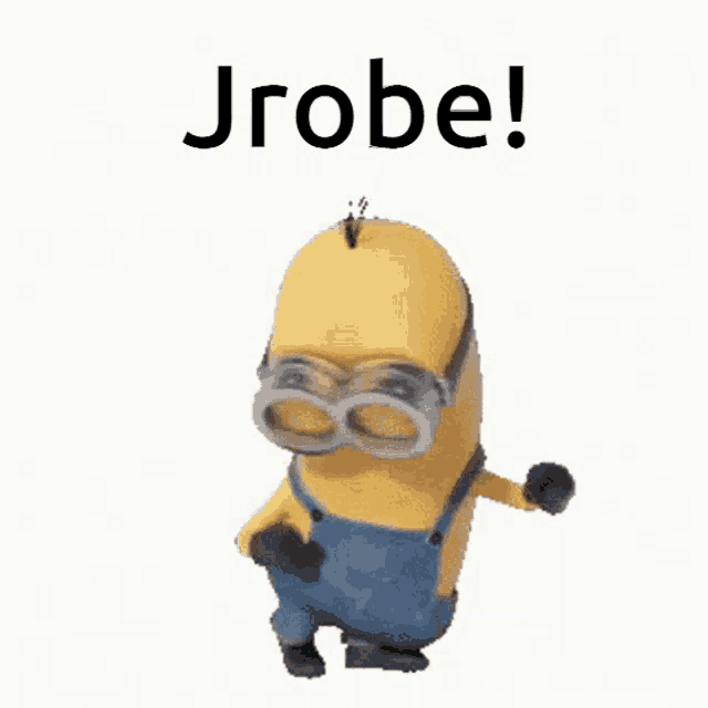 a yellow minion with goggles and the word jrobe on it