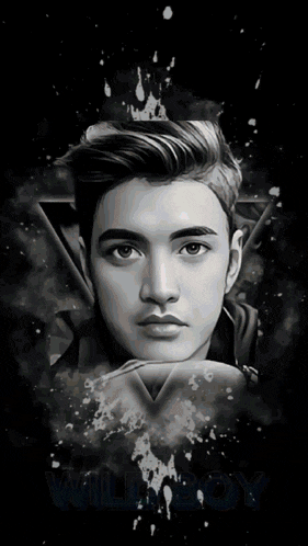 a black and white portrait of a young man with the words wild boy written above him