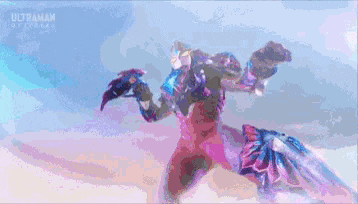 a cartoon character is flying through the air holding a sword .