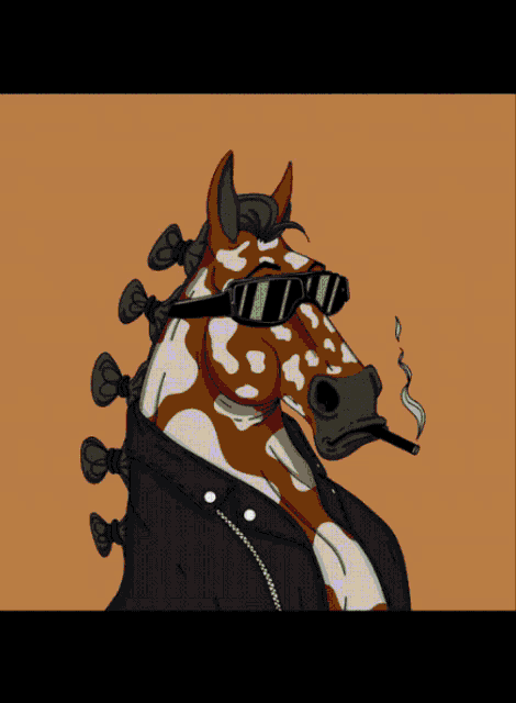 a dalmatian horse with a sword in its mouth is shooting yellow lasers