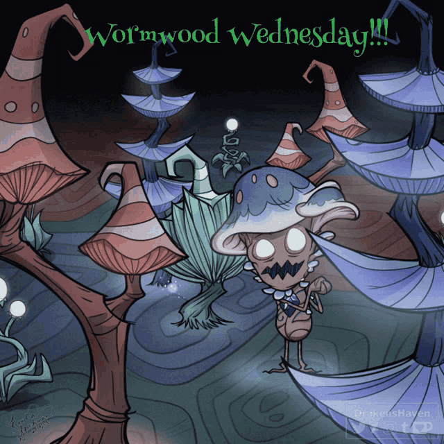 a wormwood wednesday poster with a cartoon worm