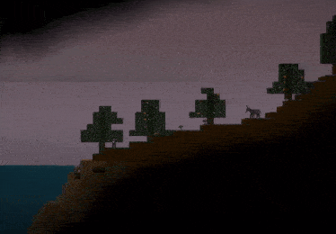a video game scene with a donkey and trees