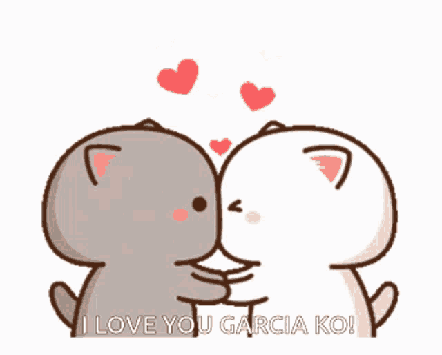 a couple of cartoon cats kissing with the words i love you garcia ko on the bottom