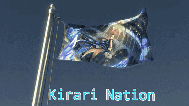 a flag with a picture of a girl on it and the words kirari nation below it