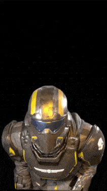 a futuristic robot with a yellow stripe on the helmet