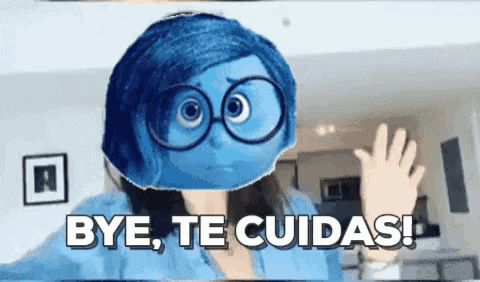 a woman with a blue mask on her head says bye te cuidas !