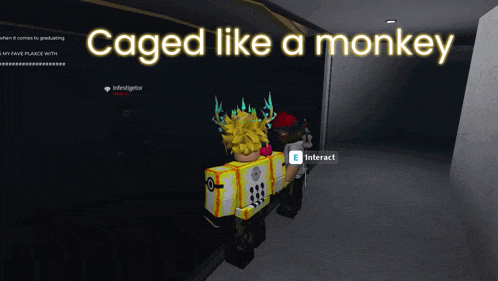 a screenshot of a video game with the words " caged like a monkey " at the top