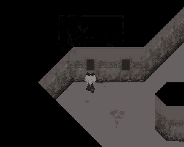 a black and white pixel art drawing of a spider web on a wall .
