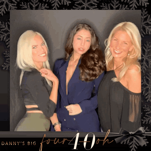 three women are posing for a picture with the number four on the bottom