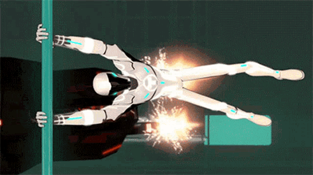 a man in a futuristic suit is doing a handstand in a video game