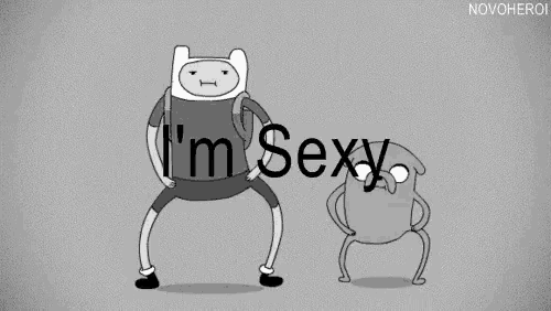 a cartoon character with the words i 'm sexy written on his back