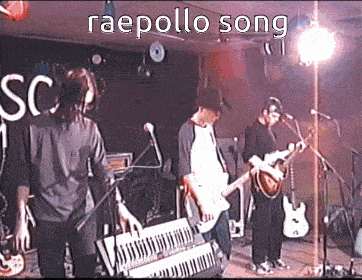 a group of people playing instruments on a stage with the words raepollo song written above them