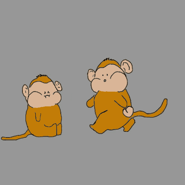 a cartoon drawing of two monkeys one of which has a heart on its tail