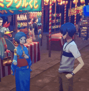 a man and a woman are standing in front of a sign that says ' lucky '