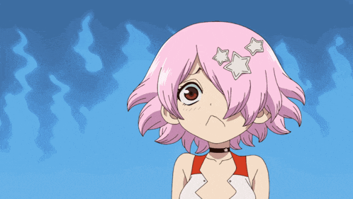a girl with pink hair and stars on her head is surprised