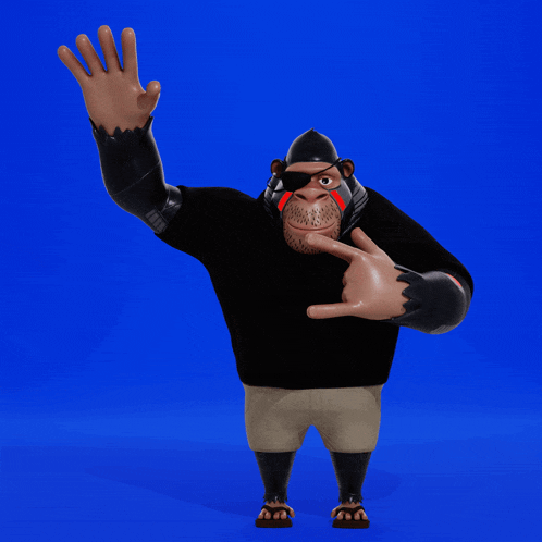 a cartoon gorilla wearing a black shirt and a pirate 's eye patch