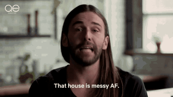 a man with long hair is saying that house is messy af