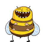 a cartoon of a bee laughing with its mouth open .
