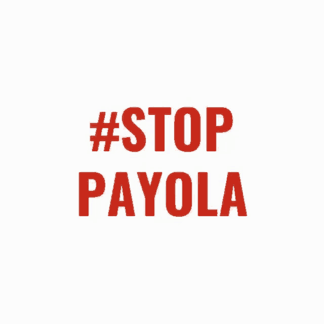 a red and white sign that says #stop payola