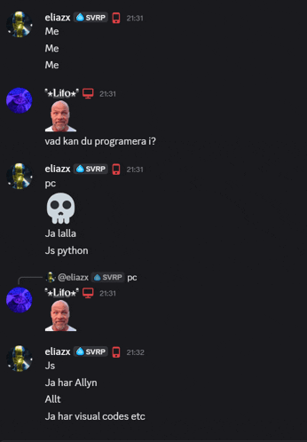a screenshot of a text conversation between eliazx and alyn