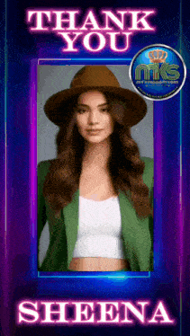 a picture of a woman in a hat with the name sheena on the bottom