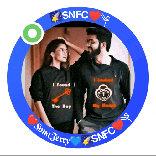 a picture of a man and a woman with a snfc logo