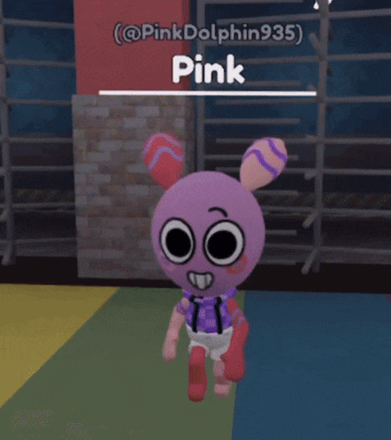 a cartoon character with the name pink on the top