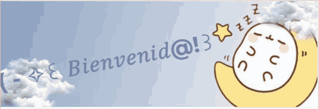 a cartoon drawing of a sleeping moon with the words bienvenid @ ! 3 written below it