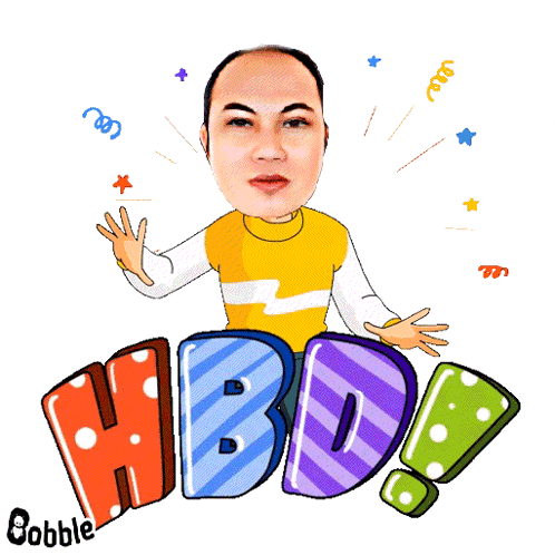 a cartoon drawing of a man with the words hbd written below him