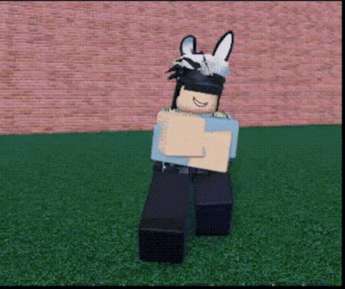 a cartoon character with bunny ears and a hat is standing in the grass