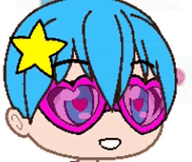 a drawing of a girl wearing heart shaped glasses